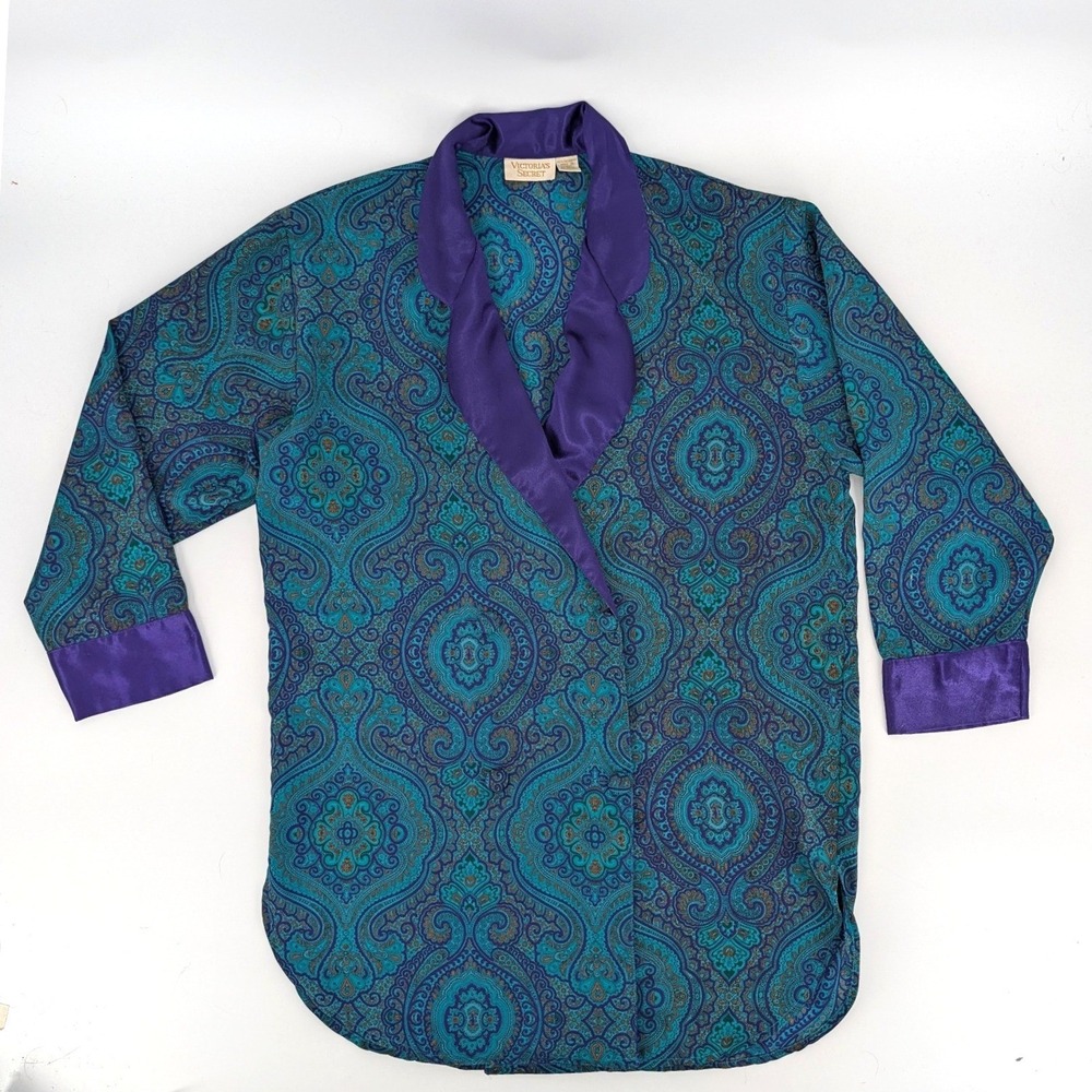 Victoria's‎ Secret Vintage Gold Label Paisley Pajama Top Teal Purple M/L